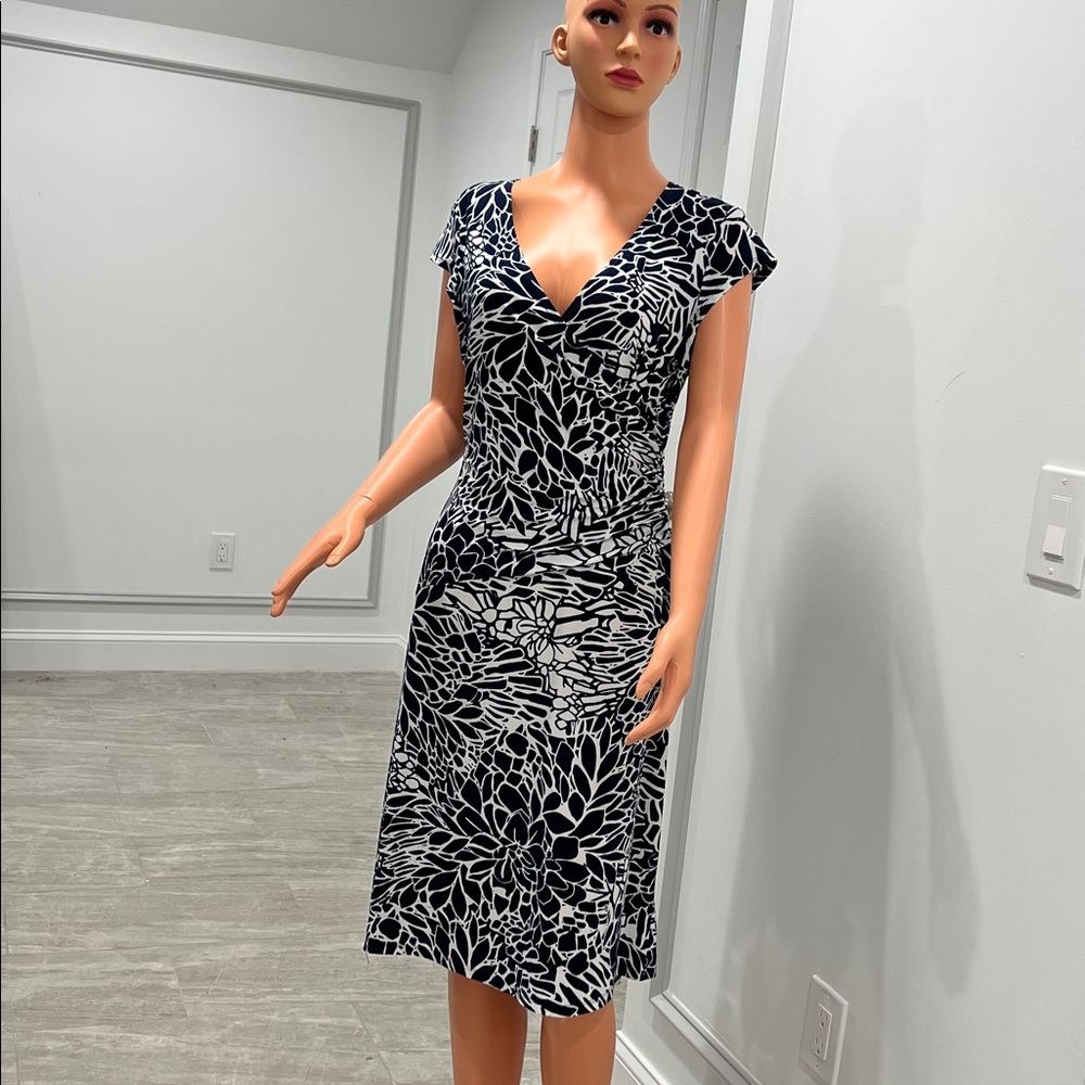 Kasper Black and White Floral Midi Dress